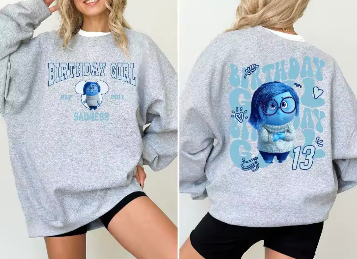 Inside Out Sadness Birthday Girl Sweatshirt | Inside Out Hüzün Doğum Günü Kızı Sweatshirt