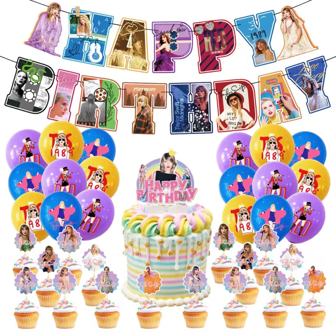 Taylor Birthday Decoration Set - Balloons, Cake Inserts, Banner | Taylor Doğum Günü Dekorasyon Seti