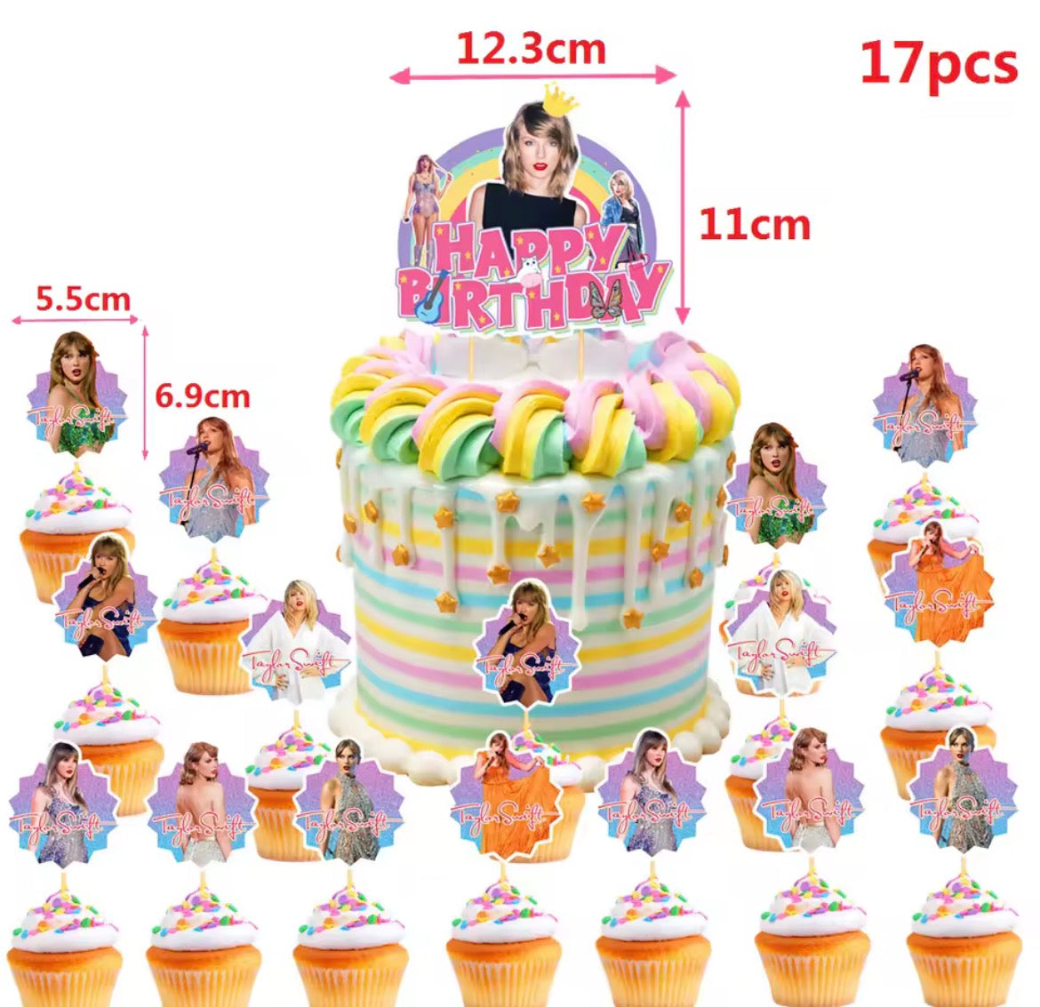 Taylor Birthday Decoration Set - Balloons, Cake Inserts, Banner | Taylor Doğum Günü Dekorasyon Seti