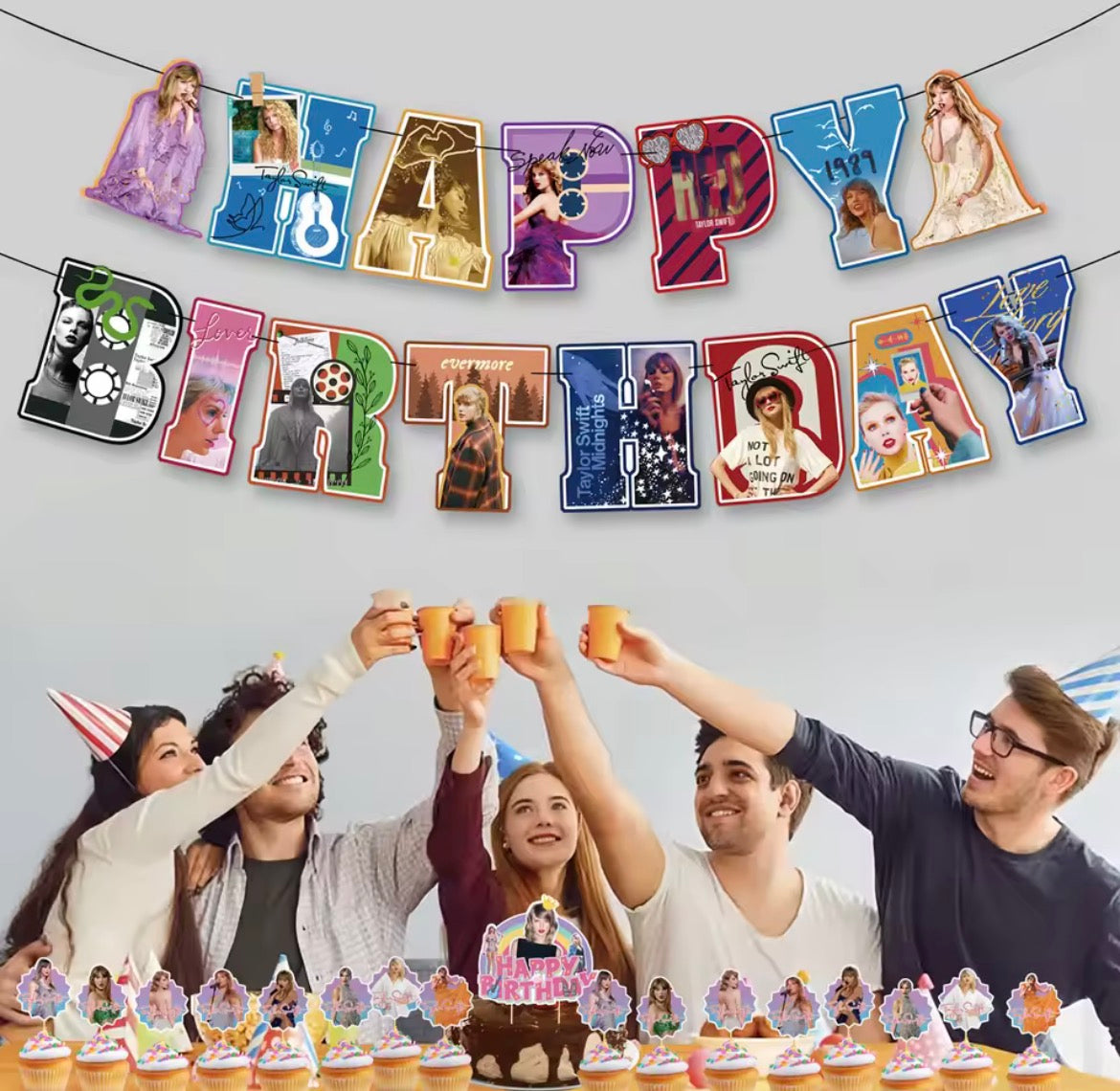 Taylor Birthday Decoration Set - Balloons, Cake Inserts, Banner | Taylor Doğum Günü Dekorasyon Seti