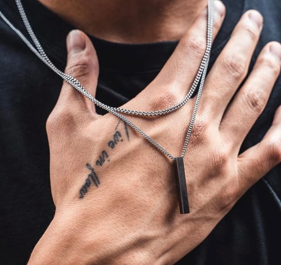 Dikdörtgen Zincirli Kolye - ( Unisex - Erkekler için )