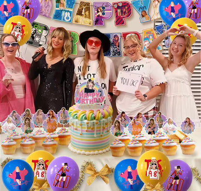 Taylor Birthday Decoration Set - Balloons, Cake Inserts, Banner | Taylor Doğum Günü Dekorasyon Seti