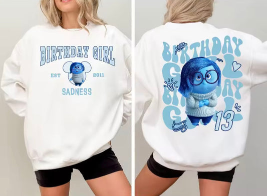 Inside Out Sadness Birthday Girl Sweatshirt | Inside Out Hüzün Doğum Günü Kızı Sweatshirt