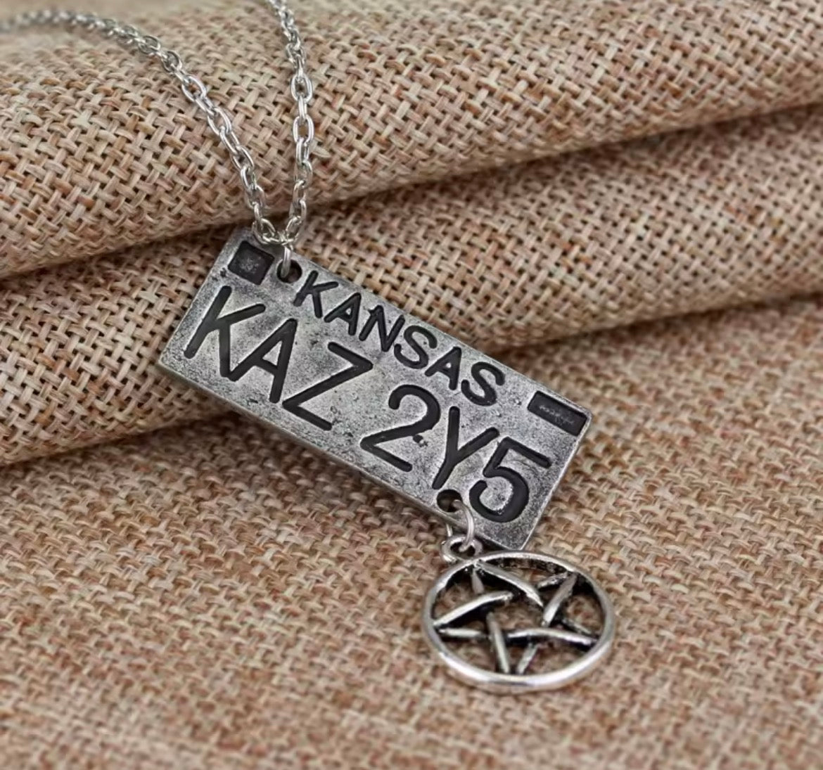 Supernatural Dean Winchester Kansas License Plate Pendant Necklace