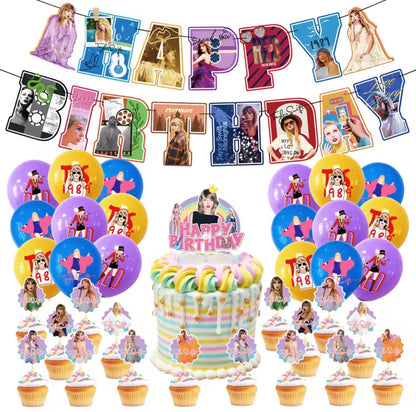 Taylor Birthday Decoration Set - Balloons, Cake Inserts, Banner | Taylor Doğum Günü Dekorasyon Seti