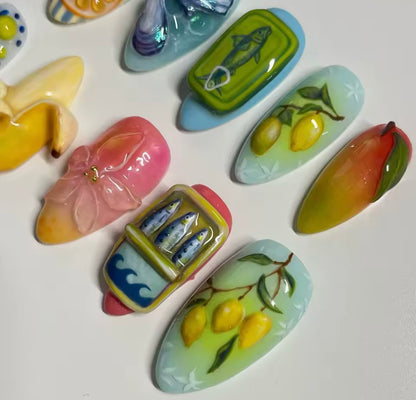 Handmade 3D Gel Press-On Nails - Custom Nail Art Set