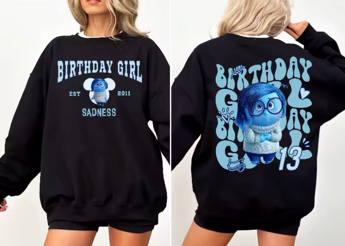 Inside Out Sadness Birthday Girl Sweatshirt | Inside Out Hüzün Doğum Günü Kızı Sweatshirt