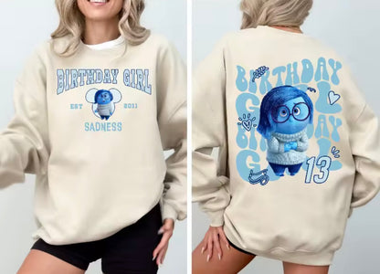 Inside Out Sadness Birthday Girl Sweatshirt | Inside Out Hüzün Doğum Günü Kızı Sweatshirt